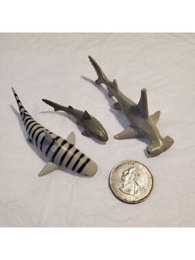Lot of 3 Mini aquatic toys Sharks Tiger Hammerhead